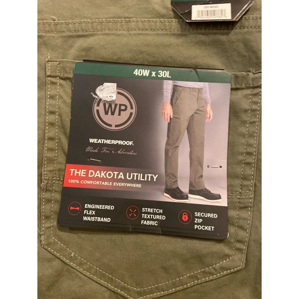 Weather Proof Dakota Utility Pants Men’s 40X30 Green Work Casual Stretch Trouser
